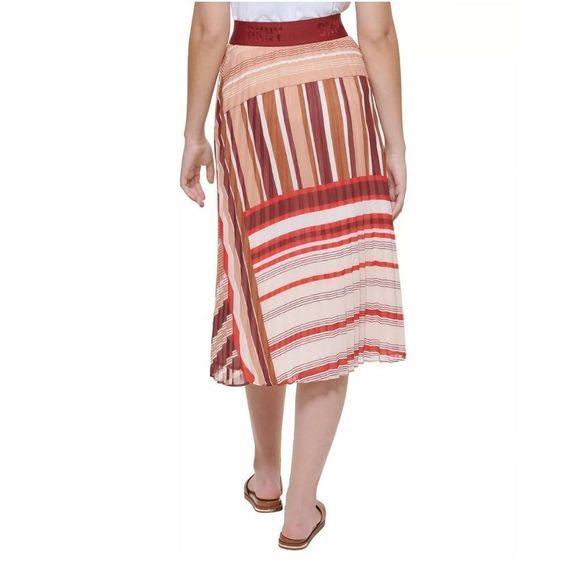DKNY Chiffon Stripe Print Pleated A-Line Midi Skirt Large - Picture 3 of 10